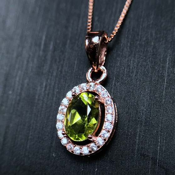Green Peridot Gemstone  Pendant Necklace