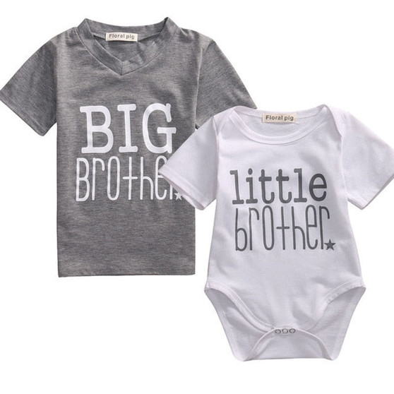 2019 Family Matching Clothes Little Brother Letter Cute Baby Boy Romper and Casual Big Brother Boys T-shirt Tops