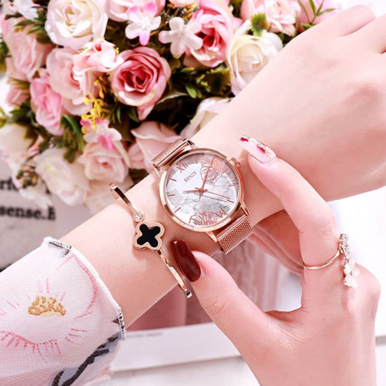 Women Wrist Watches Luxury Rose Gold Ladies Watches Flower