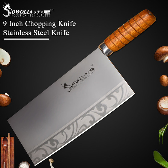 Sowoll 9" inch Stainless Steel Kitchen Knife Quality Chopping Knife For Cleaver Cooking Tool Best Gift Wood Handle Chef Knife
