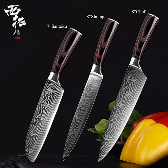 XITUO Chef Knife Set Stainless Steel Japanese Santoku Utility Knife Sharp Cleave Slicing Faring Kitchen Cooking Tool Wood Handle