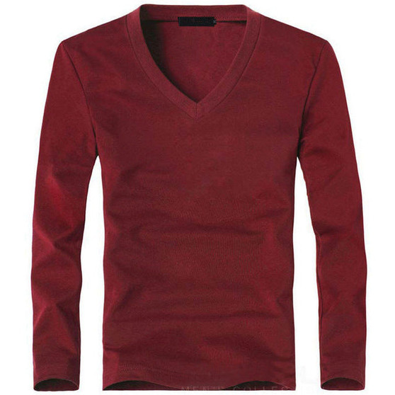 Men's Elastic V-Neck Long Sleeve Shirt