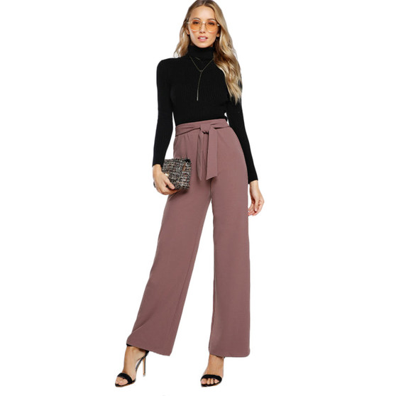 Purplish Pink Self Tie Waist Palazzo Pants