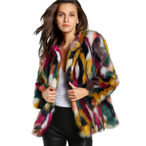 SHEIN Women Elegant Fur Coats Colorful Faux Fur Coat Casual Winter Fur Coats