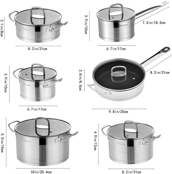 Velaze Cookware Set 12 Piece Stainless Steel Cookware