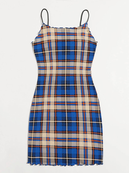 Plus Plaid Lettuce Trim Bodycon Dress