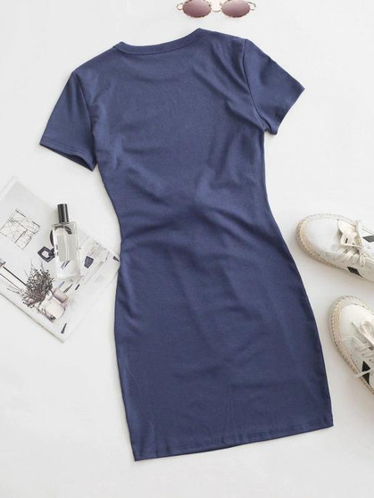 Such Cute Embroidered Tie Front Tee Dress