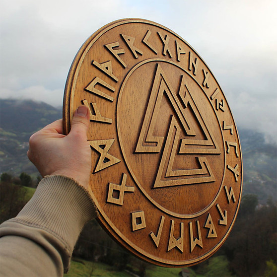 Carved Wood Valknut Wall Hanging