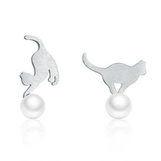 925 Sterling Silver Cute Cat Stud Earrings for Women