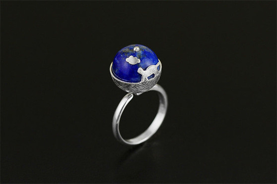 Handmade Lapis Lazuli Sterling Silver Cat Ring