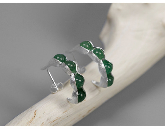 Creative Pea Pods Aventurine Sterling Silver Earrings