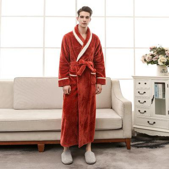 2018 Winter Robe For Men Winter Solid Color Bathrobes For Men Flannel Mens Robes Long Coral Fleece Dressing Gown 1298