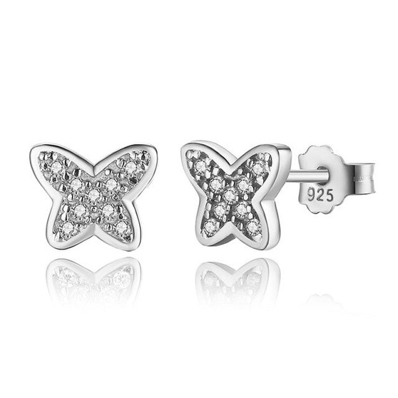 BAMOER 925 Sterling Silver Petite Butterfly Stud Earrings, Earrings for Women Wedding Fine Jewelry PAS439