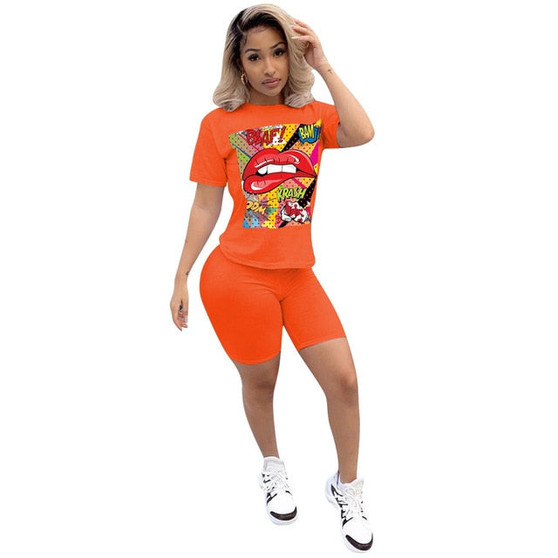 Women Sport Tracksuit Two Piece Set Summer Letter Print Short Sleeve Crop Top TShirt Pants Suit Jogging Outfit Club Matching Set