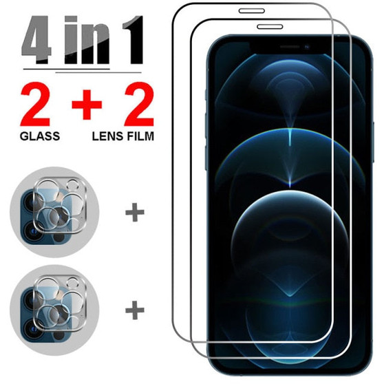4IN1 Tempered Glass for iPhone 12 / 11 Series Screen Protector Phone Camera Lens Film Protective Glass