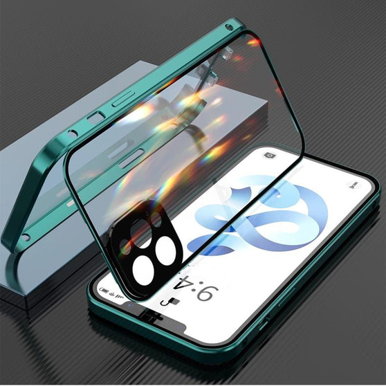360 Metal Magnetic Adsorption Phone Case Double-Sided Glass Magnet Cover For iPhone 12 Series