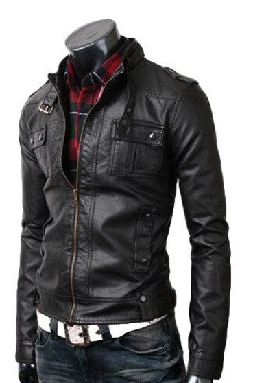 Black Strap Pocket Slim Fit Leather Jacket