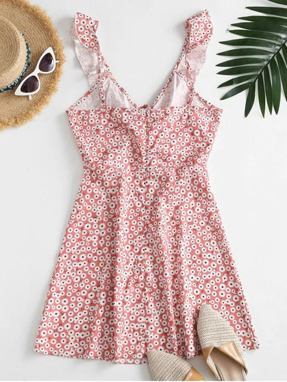 Ditsy Floral Ruffles Cinched Mini Dress