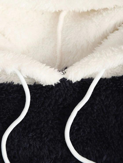 Fluffy Contrast Panel Front Pocket Hoodie