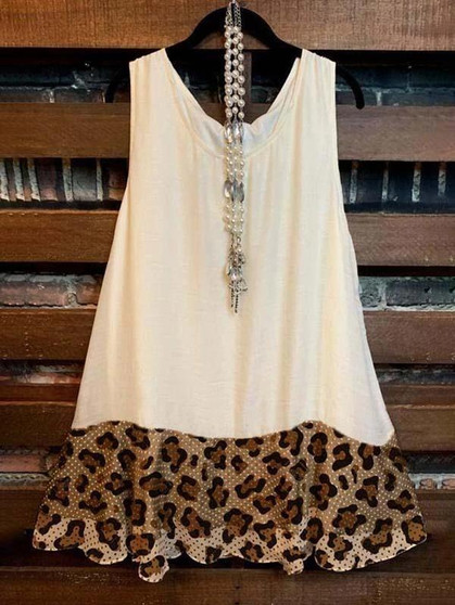 Ladies stitched leopard print sleeveless top