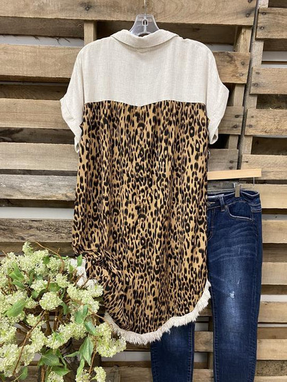 Casual leopard print comfortable cotton and linen top