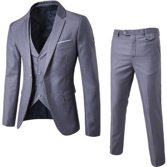 (Jacket+Pant+Vest) Men Wedding Suits Blazer Slim Fit Business Suit