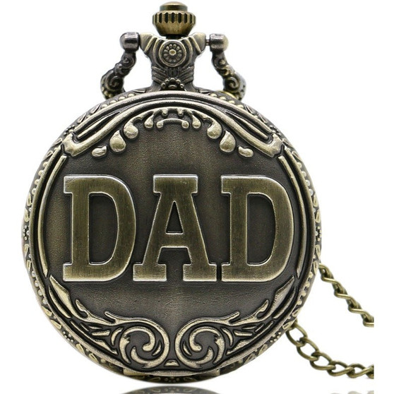 Antique Bronze Dad Pattern Quartz Pocket Watch with Necklace Fob Watch Father's Day Gift