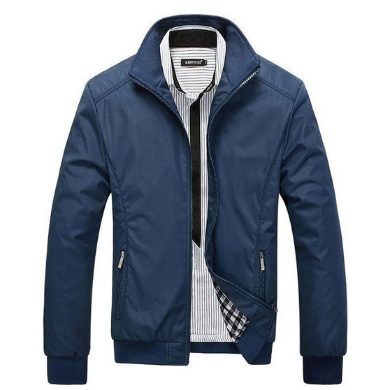 Men's Jacket Spring Autumn Jacket Solid Color Slim Plus Size Casual Coat Windbreak Outwear Y00120