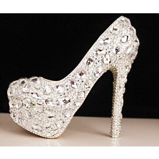 Crystal bridal shoes rhinestone handmade female silver high heels platform wedding shoes women pumps