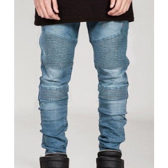 Mens Skinny jeans men 2016 Runway Distressed slim elastic jeans denim Biker jeans hiphop pants Washed black jeans for men blue