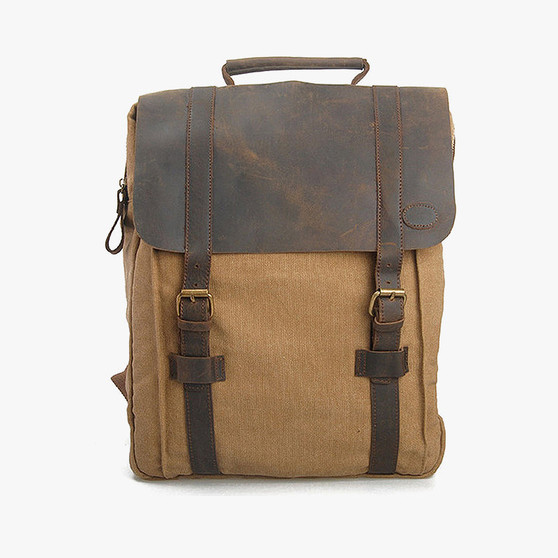 Crazy Horse Leather Canvas Travel Backpack