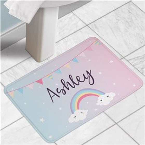 Personalized Rainbow With Pennant Banner Bath Mat