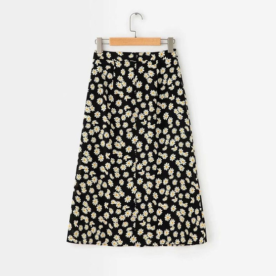 boho vintage high waist kawaii floral print midi skirt