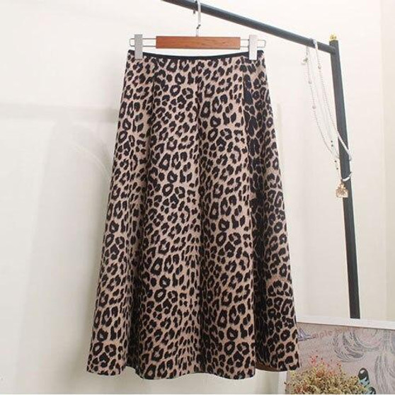 Leopard Velvet Midi High Waist A Line Skirt