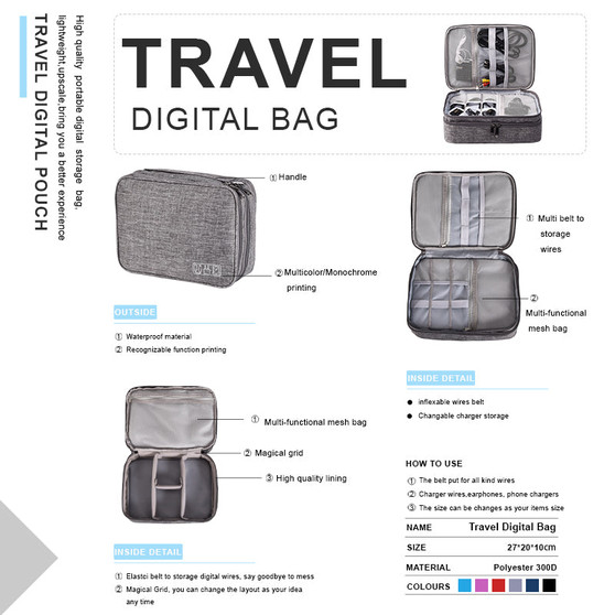 Digital Organizers Wires USB Cables Storage Bags