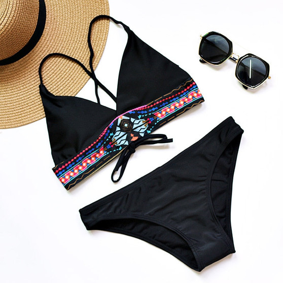 Sexy Bikini Set Push Up Swimsuit Print Fringe Bikini