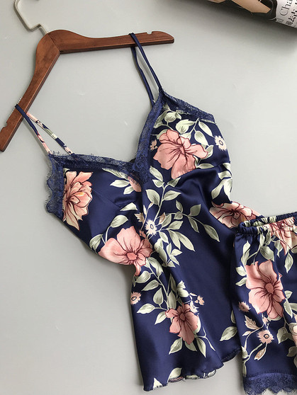 Sexy Floral Satin Cami & Shorts Pajama Set