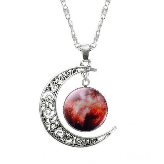 Lovely Glass Galaxy Moon Chain Necklace