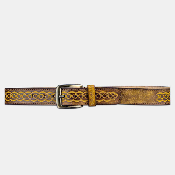 Finelaer Mens Genuine Leather Western Embossed Belt With Buckle