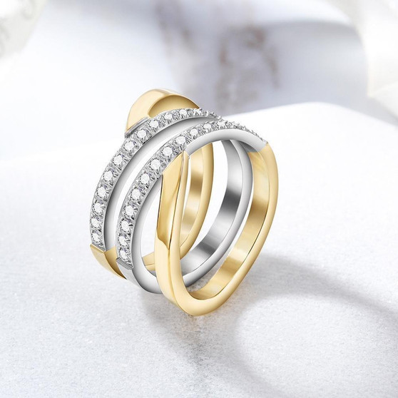 Gold Wide Band Cocktail Ring With CZ