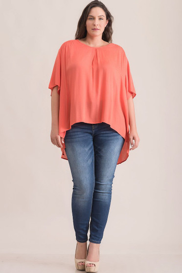 Coral Flowy High Low Tunic Top
