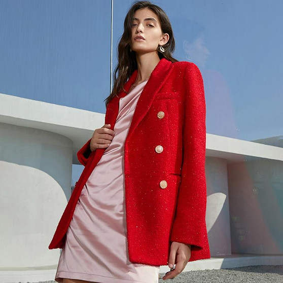 Elegant Red Double Breasted Blazer