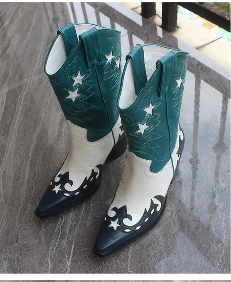 Cowgirl color block ankle boots with stars