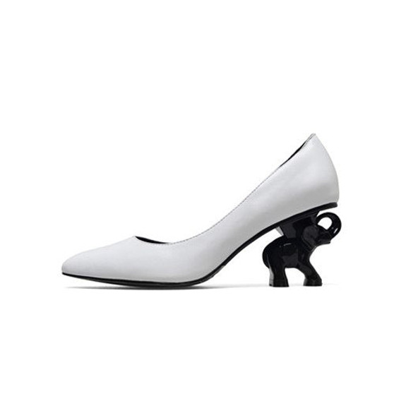 Heel Women Shoes Full Genuine Leather Elephant Heel Women Shoes 6 cm High Heel Office Ladies Shoes Black White XL02 MUYISEXI