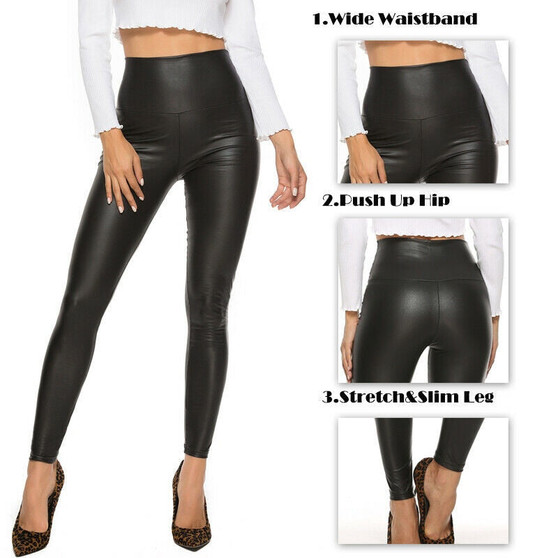 Leather Shiny Leggings  High Waist