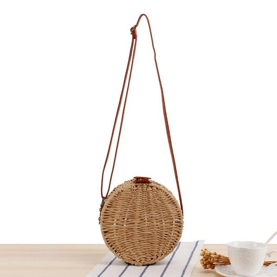 Round Straw Rattan Bag Handmade Woven