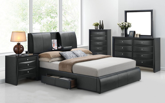 Acme 21270Q Kofi 4 Pieces Black PU Storage Queen Bedroom Set