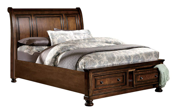 2159K-1EK Classic Medium Brown Wood King Sleigh Platform Bed Storage