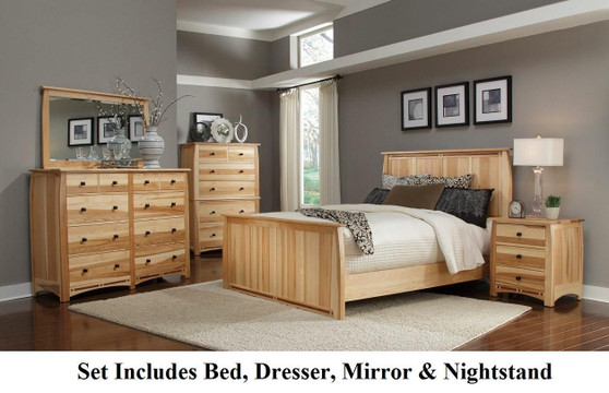 Adamstown 4 Piece Bedroom Set with King Sized Panel Bed, Dresser, Mirrror, and Nightstand