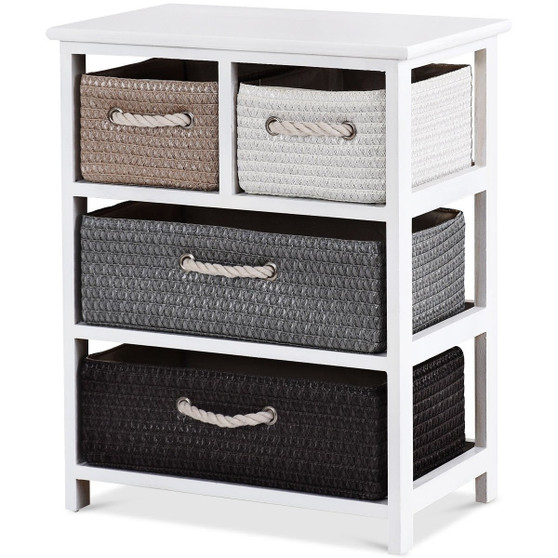 Storage Drawer Nightstand Woven Basket Cabinet Bedside Table